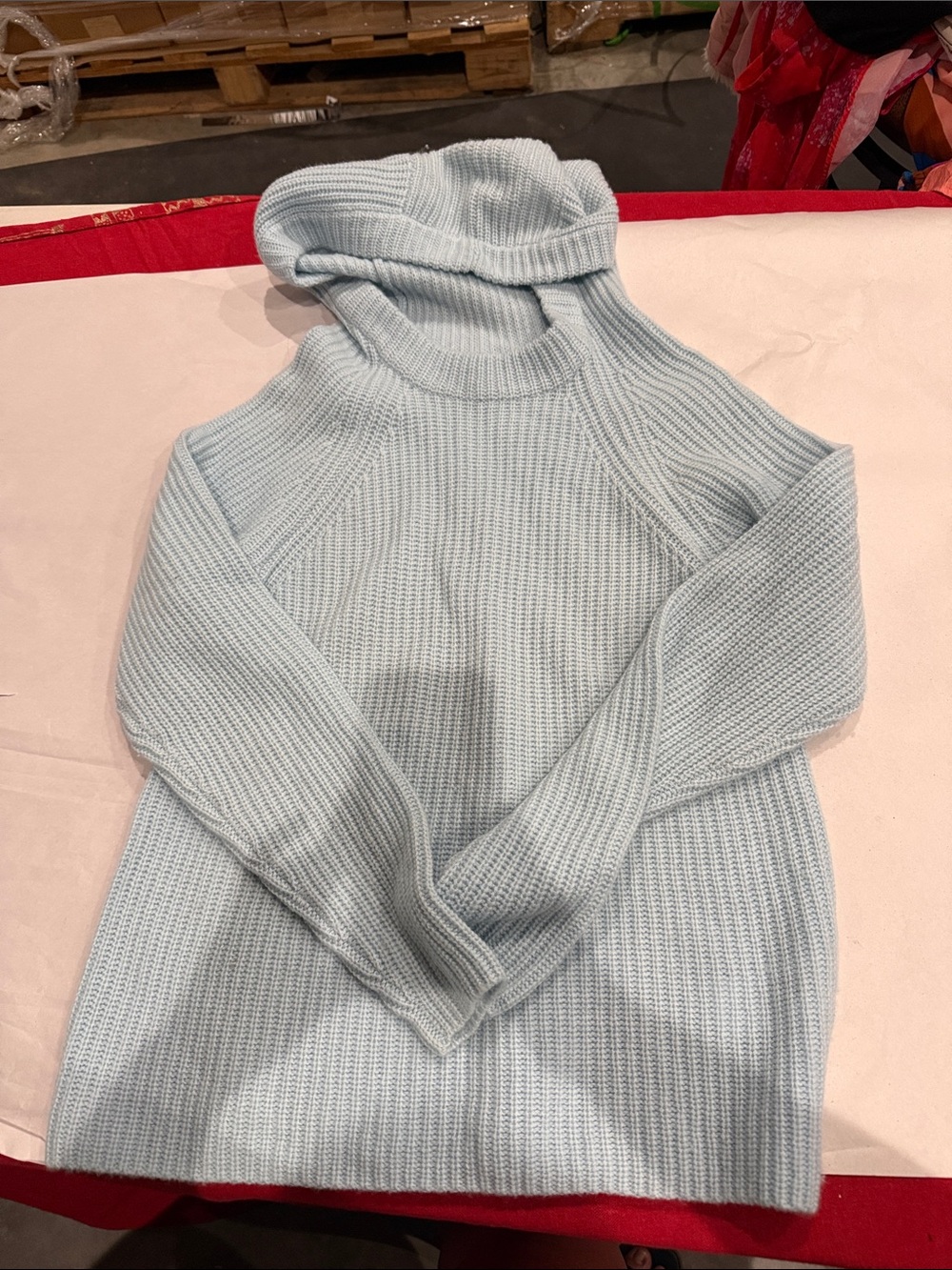 Vince Light Blue Ribbed Hooded Turtleneck Sweater